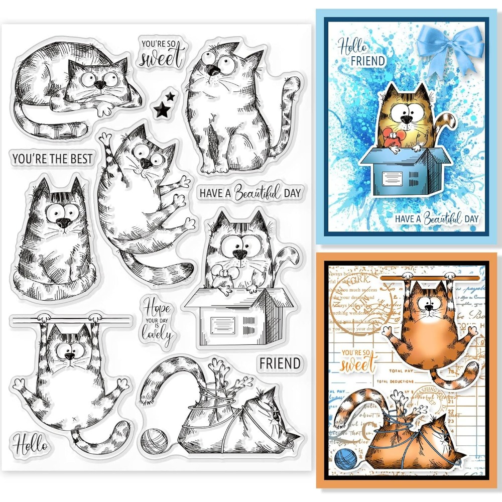 Clear Silicone Stamps For Card Making - Sellos transparentes de gato de 8,3x5,8