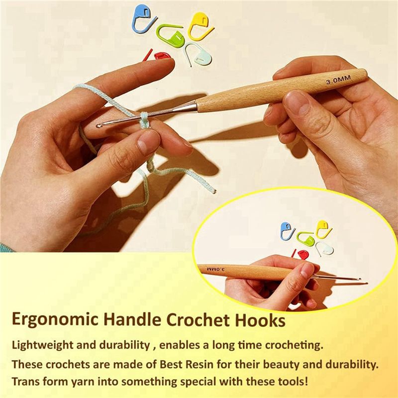 SEWS-80Pcs Agujas de Ganchillo - Wooden Crochet Hooks Ergonomic Handle reseña y precio