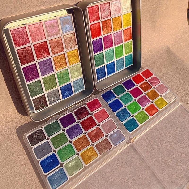 Pinturas nacaradas portátiles, - Watercolor Paint Set Solid Pigment reseña y precio